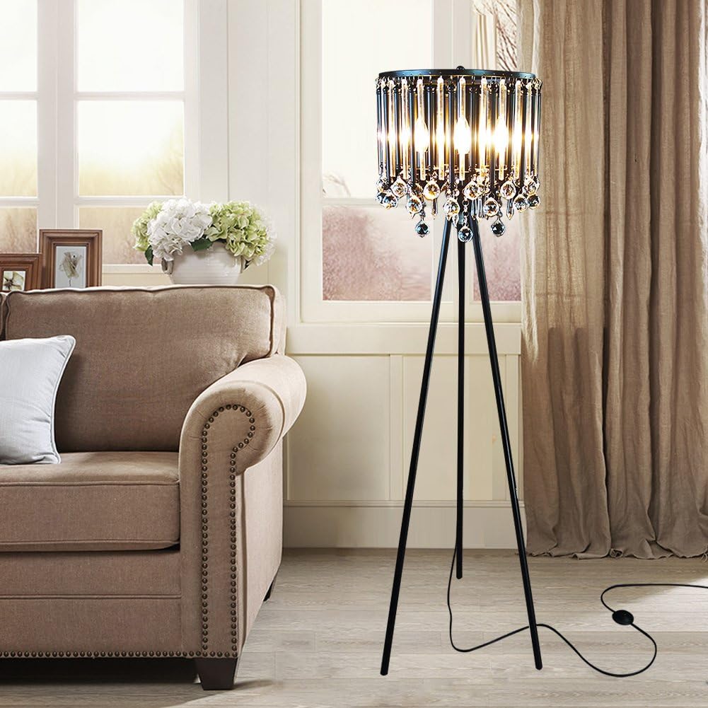 KU300168 Unique Romance Crystal Tripod Floor Lamp Black Suitable,Coffee Shop,4 Lights