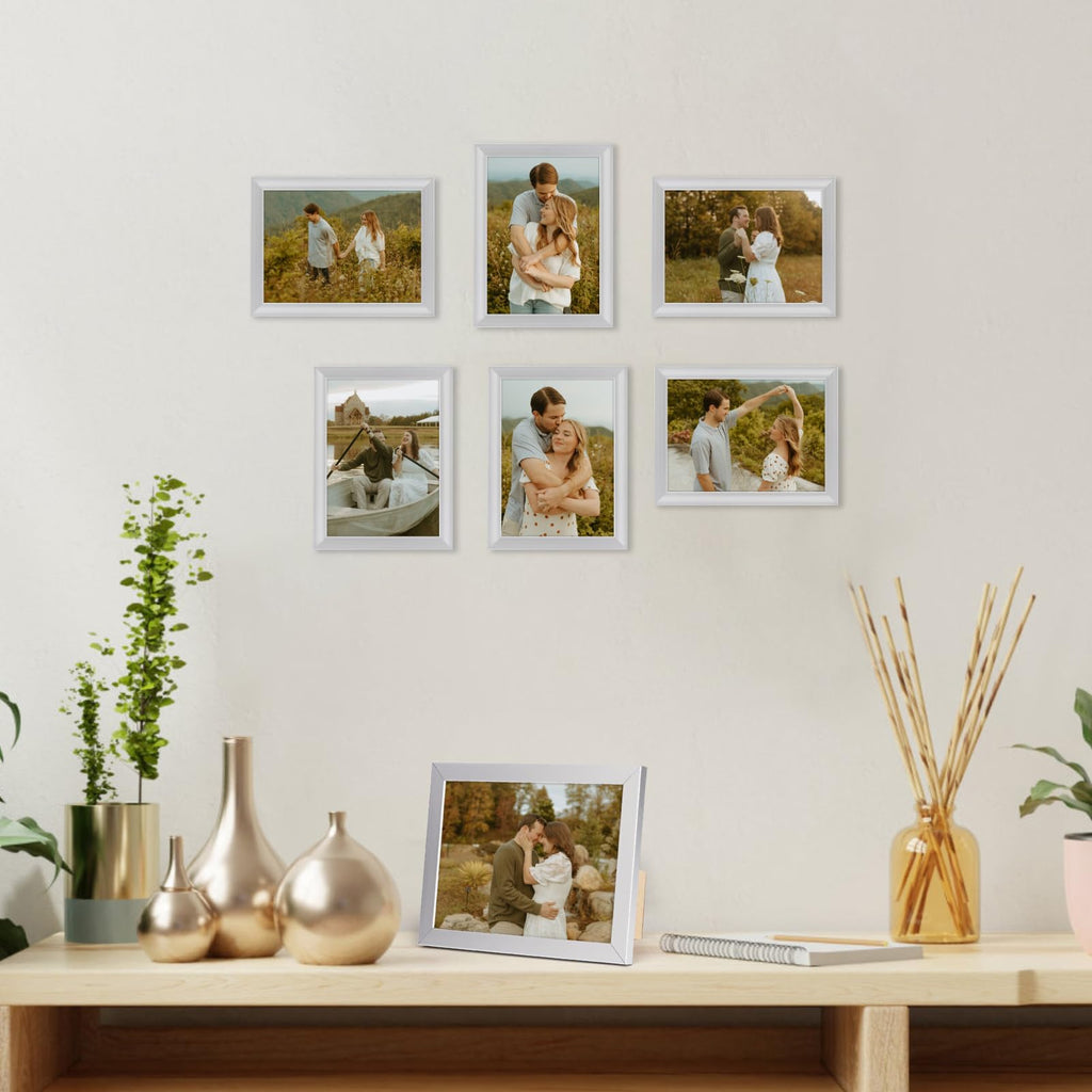 5x7 Picture Frame Silver Set of 7, Multi Modern 5 x 7 Silver Frames for Wall or Tabletop Display