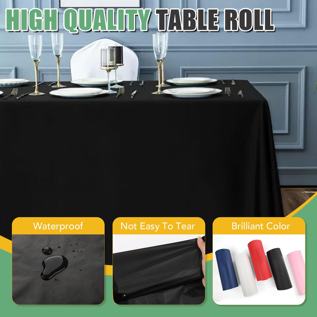 54 in X 300 FT Black Plastic Table Cover Roll with Slide Cutter
