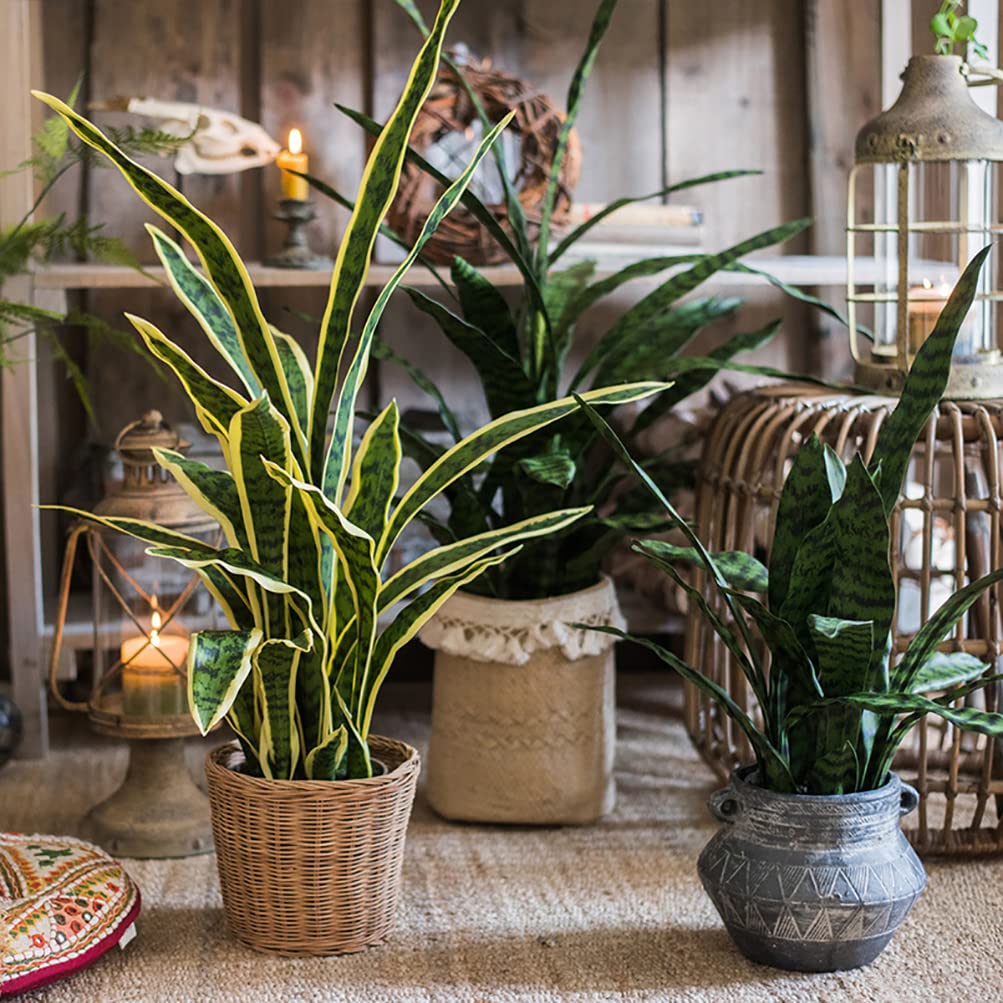 Artificial Plants Sansevieria Snake Plant with Black Plastic Planter Greenery Perfect Faux Agave Fake Plants in Pot