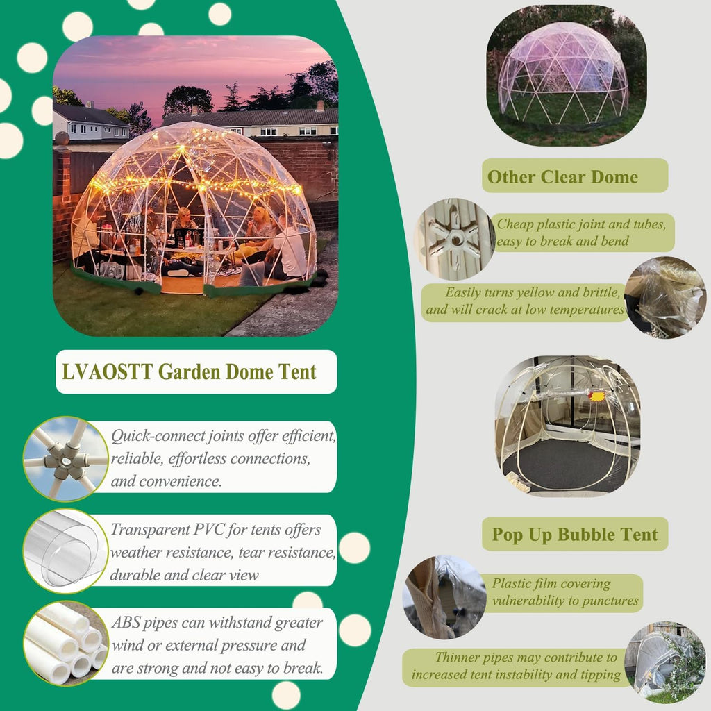 Garden Dome 12FT Clear Tent Outdoor for Garden, Weather Proof Pod Camping Patio Tent for Backyard Canopy Gazebos