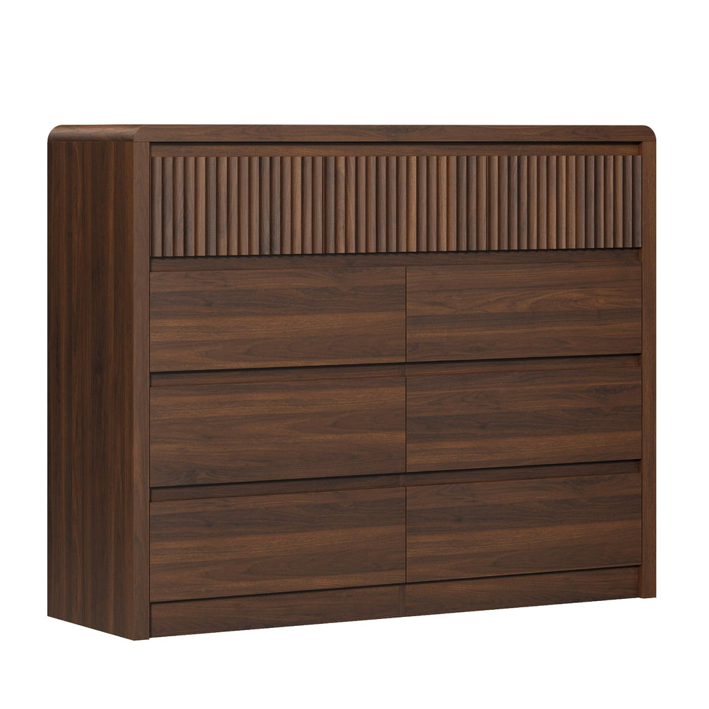 Walnut Fluted 9 Drawer Dresser, Curved Edge, 50" Wide