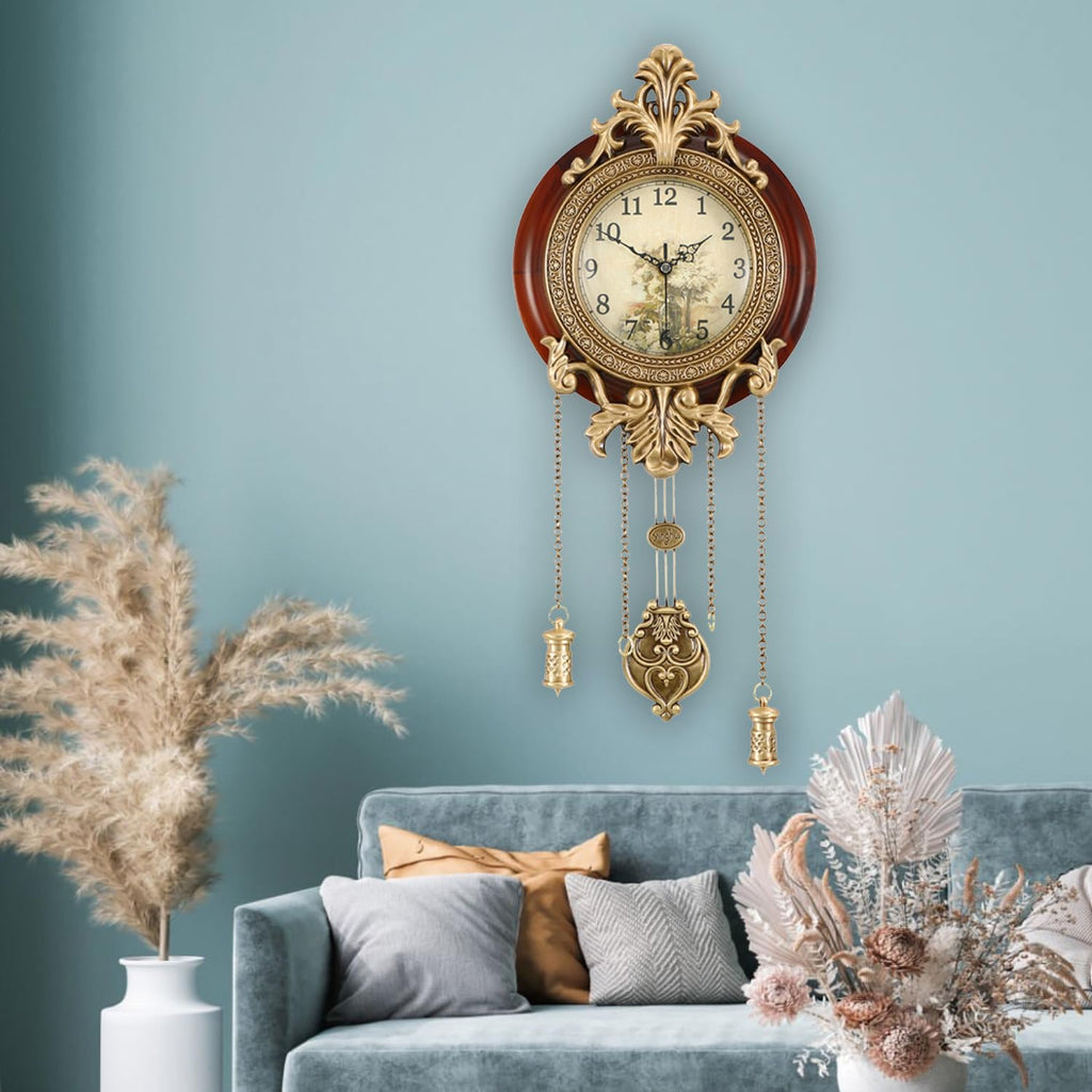 9-inch Vintage Wood Wall Clock with Swinging Pendulum
