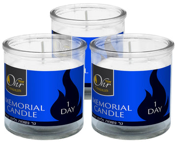Ohr Memorial Candles - 1 Day Yahrzeit Candle - Yartzeit 24 Hour Yom Kippur Jewish Candle In Glass Tumbler - 3 Pack