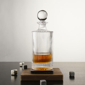 Whiskey Decanter with Glass Stopper 27 oz Round Ribbed Decanter
