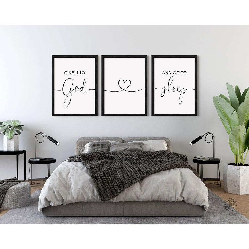 Give It to God and Go to Sleep Sign Canvas Wall Art Above Bed Wall Decor Bible Verse Prints Farmhouse Bedroom