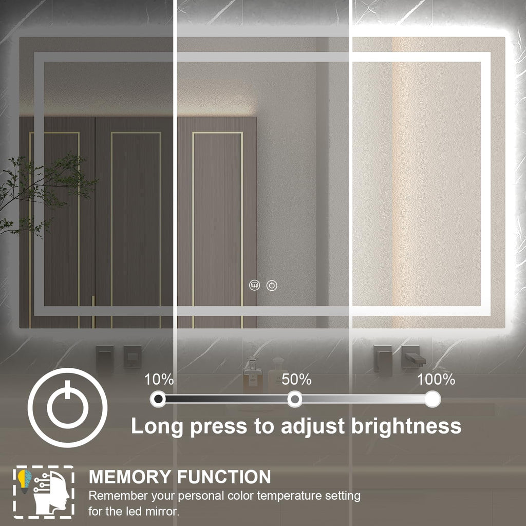 LED Mirror 28x36 Lighted Bathroom Vanity Mirrors with Lights, Brighter Frontlit and Backlit Anti-Fog Mirror, Tempered