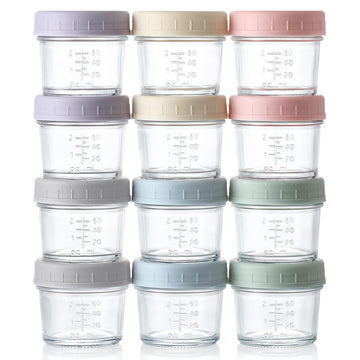 12Pack Glass Baby Food Storage Containers - 4 oz Baby Food Storage Jars With Lids, Baby Food Maker, Microwave