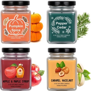 Fall Candles 4 Pack Scented Soy Candles for Women | Fall Gift Decor, Autumn Home Decor Scents - Apple Maple Syrup - Set of 4
