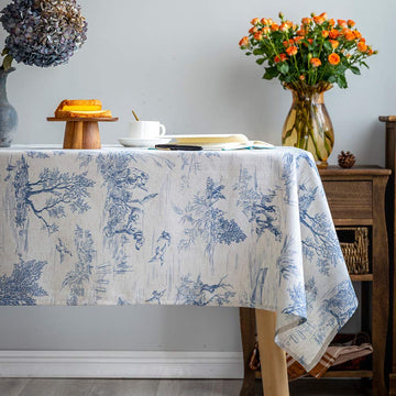 Rustic Tablecloth Classic French Village Printed Linen Fabric Table Cover Farmhouse Decoration 55x120 Inches