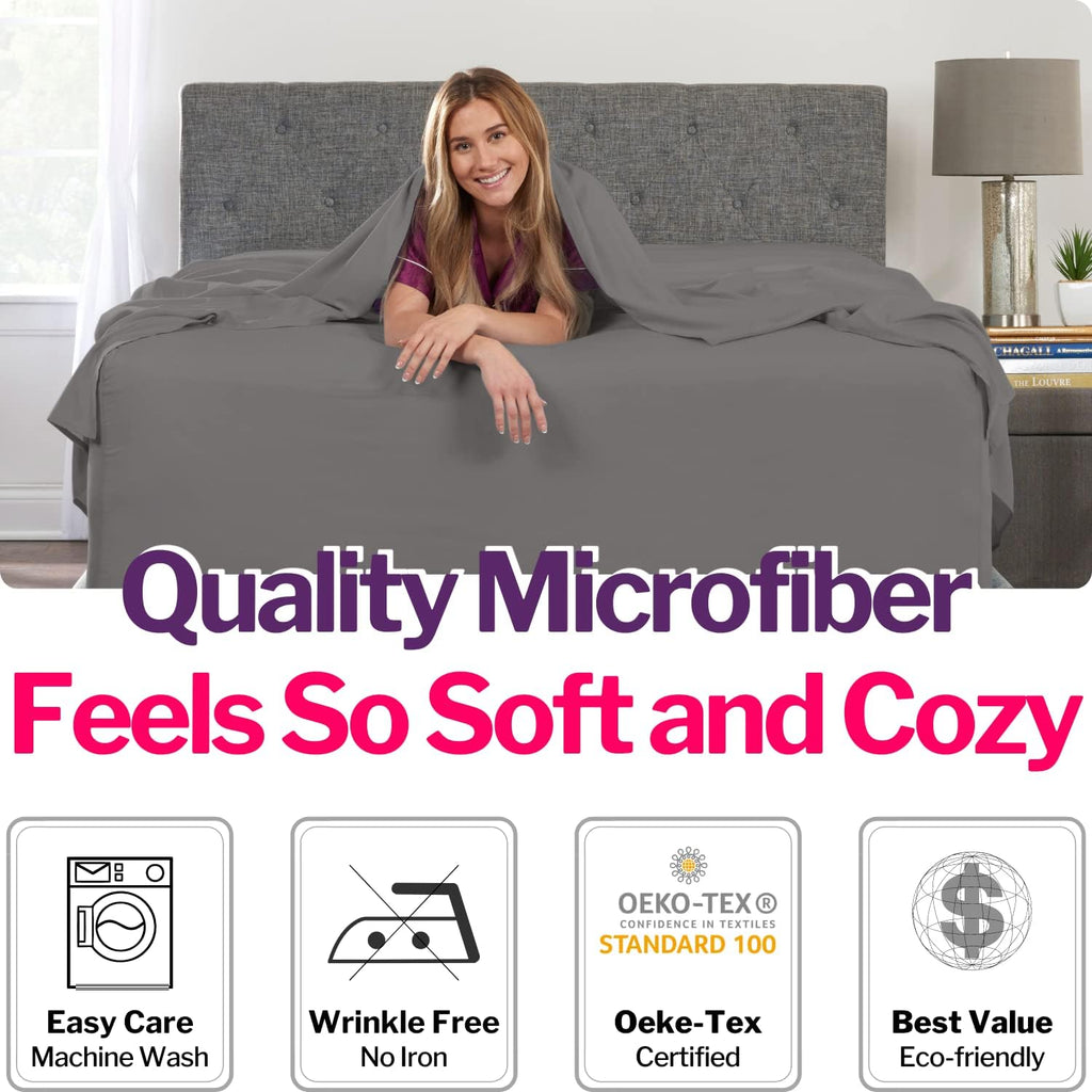 Deep Pocket King Sheets - King Sheet Sets with Zippered Pillowcases - 18 Inch Deep Pockets - Fitted & Oversize Flat