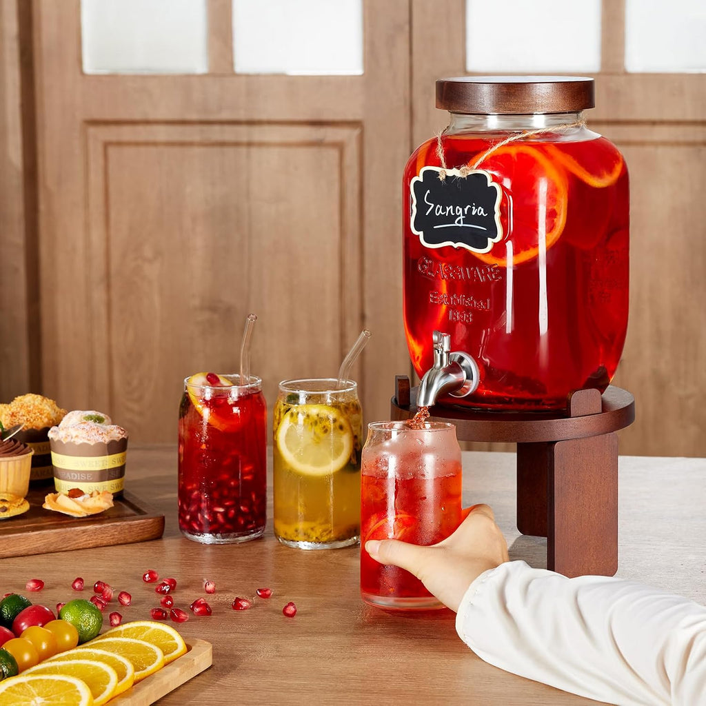 1 Gallon Drink Dispenser for Parties, with Stand,Water Dispenser with 18/8 Stainless Steel Spigot,Lemonade Stand