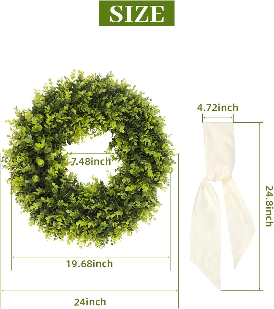 24in Boxwood Wreath for Front Door,Green Wreaths,Greenery Summer Wreath for All Season,Farmhouse, Outdoor, Porch