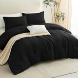 Queen Comforter Set Black, 3 Pieces Solid Comforters Queen Breathable Quilted Bedding Sets
