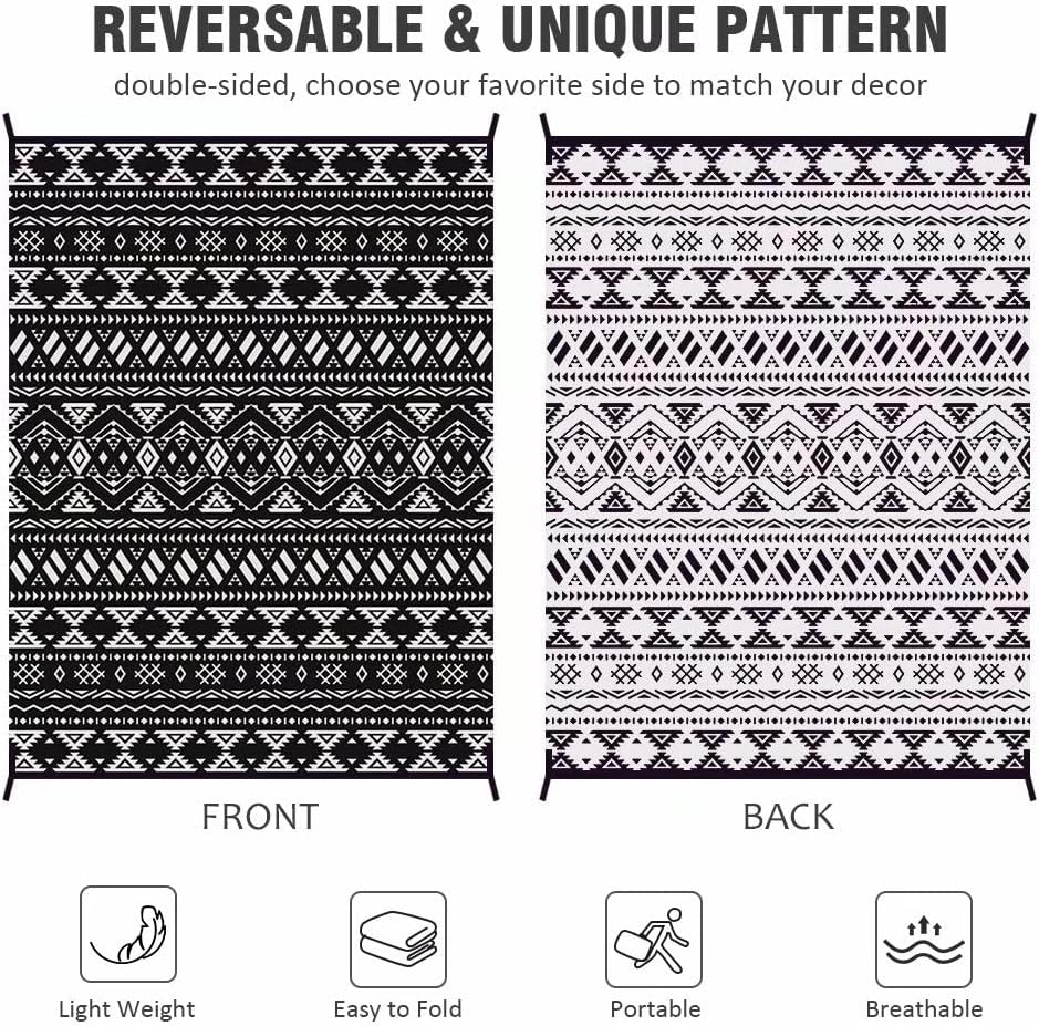Outdoor Rugs 9'x12' s Clearance Waterproof Black&White 02#