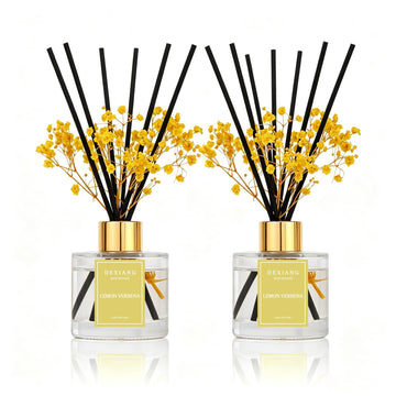 Reed Diffuser Set, 3.38 fl oz (100 ml) Lemon Verbena 2pcs Oil Diffusers with 6 Reed Sticks Shelf Decor Home Fragrance