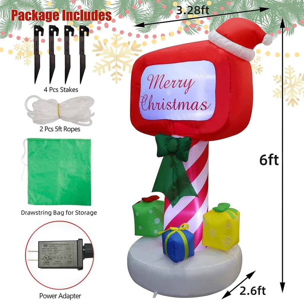 Christmas Inflatables Decorations Outdoor, 6FT Inflatable Xmas Mailbox with Built-in LED Lights, Lighted Blow Up