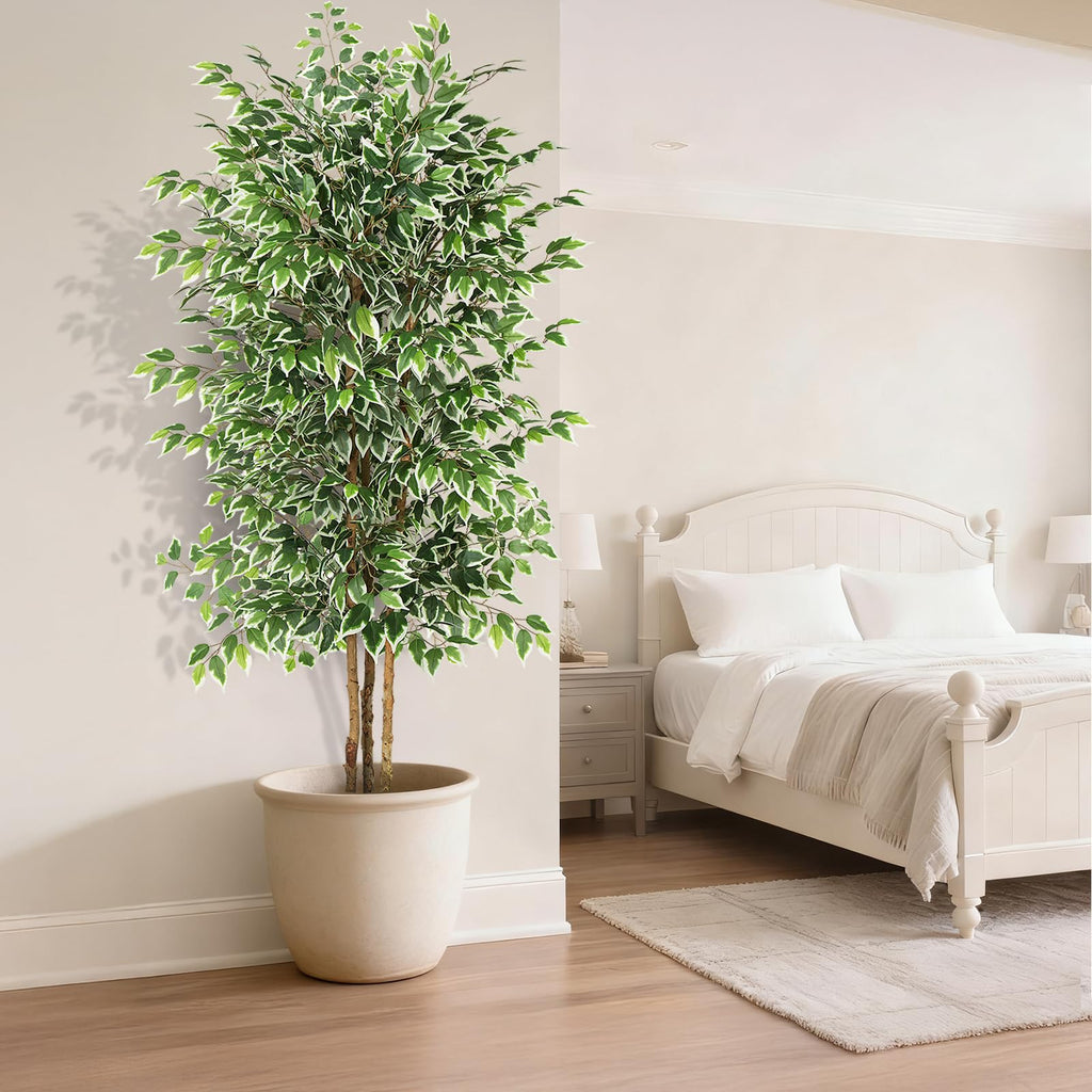 7 FT Artificial Ficus Tree with Real Wood Trunks, Faux Tree Indoor