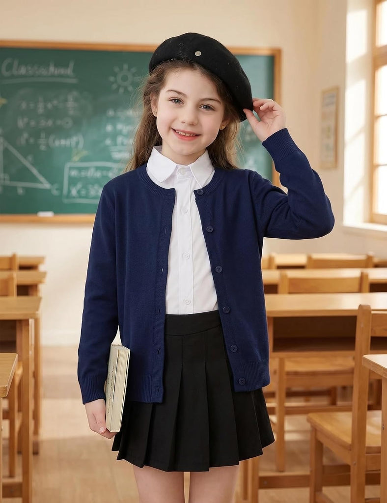 Girls Sweaters Long Sleeve Cardigan Shrug Button Knit School Uniform