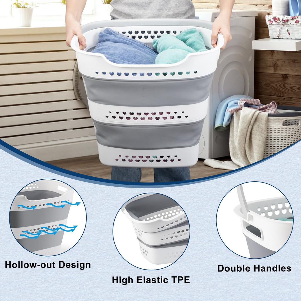 Collapsible Laundry Baskets 42L 2 Pack Pop Up Clothes Hamper for Laundry