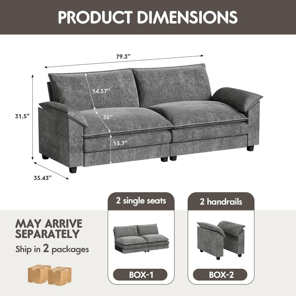 80" Modular Sectional Sofa, Loveseat Sofa Couch with Double-Layer Cushion, DIY Combination Chenille Deep 2-Seat Cloud