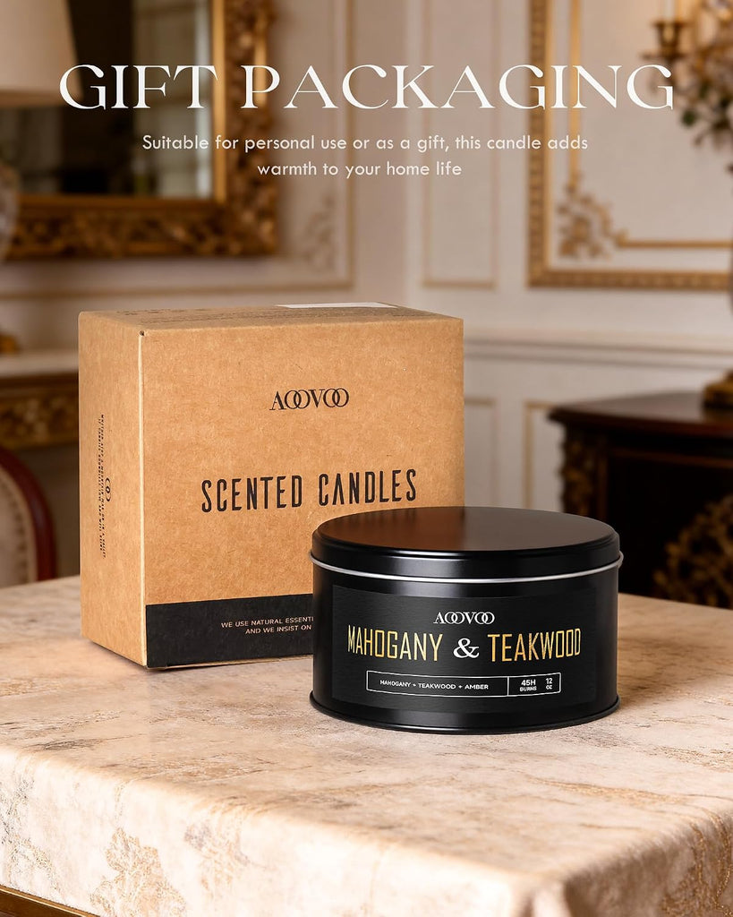 Mahogany Teakwood Candles for Men - 3 Wick 12oz Black Scented Candle - Set of 12