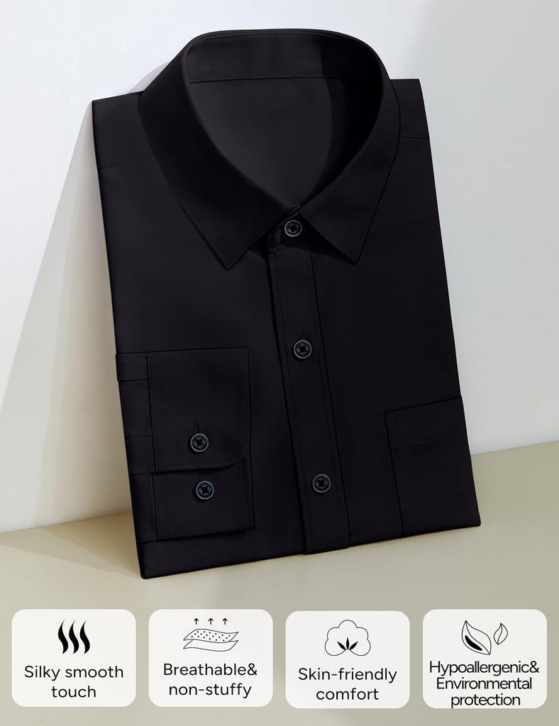 Boys Long Sleeve Button-Down Dress Shirts with Tie: 2 Fabrics (Stretch/Standard) & 2 Fits (Regular/Husky)