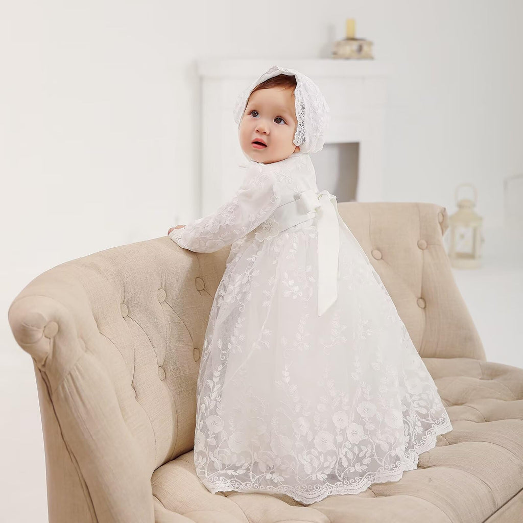 Baby Girl Christening Baptism Dress Long Blessing Gowns White Wedding Dresses (, White 1)