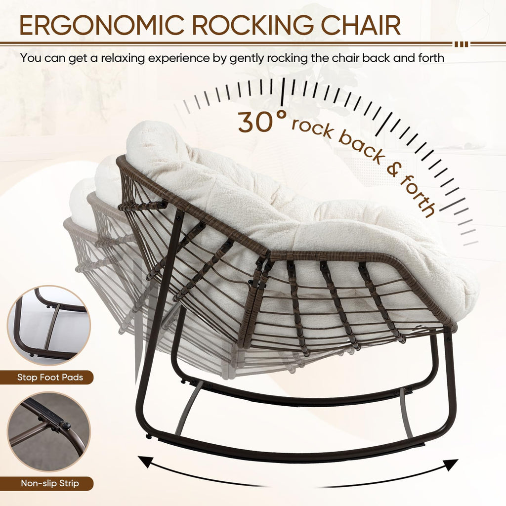 Large Indoor Rocking Chair Set of 2, Oversized Rocking Papasan Chair with Thick Cushion and Frame, Comfy Teddy Rocker