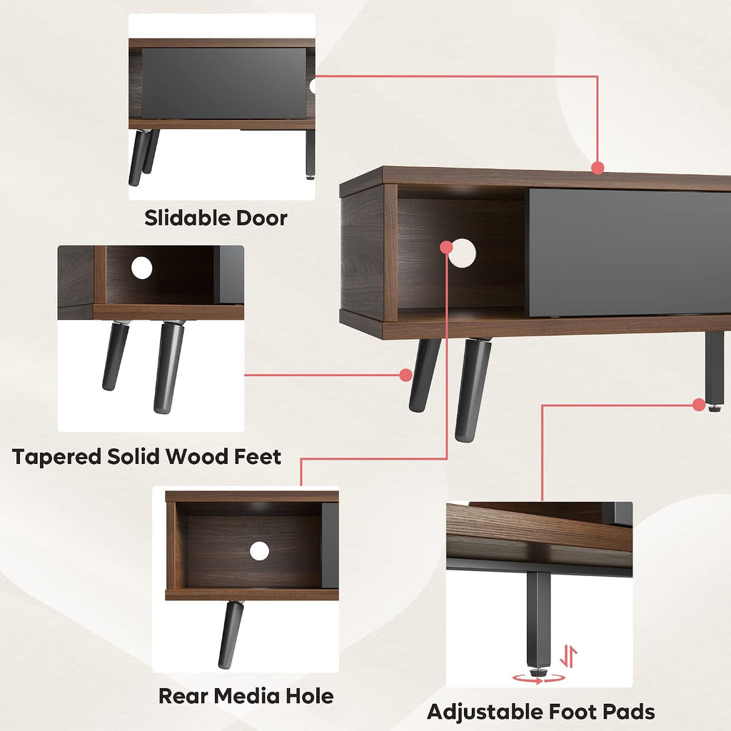 70 inch Mid Century Modern TV Stand for 75 inch TV, Low Profile TV Stand with Storage, Entertainment Center for