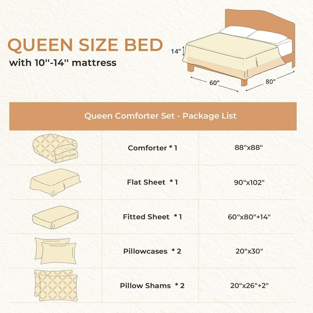 Sasttie King Comforter Set, 7-Piece Bed in a Bag, Pintuck Bedding Sets for All Season, Includes Comforter, Flat Sheet