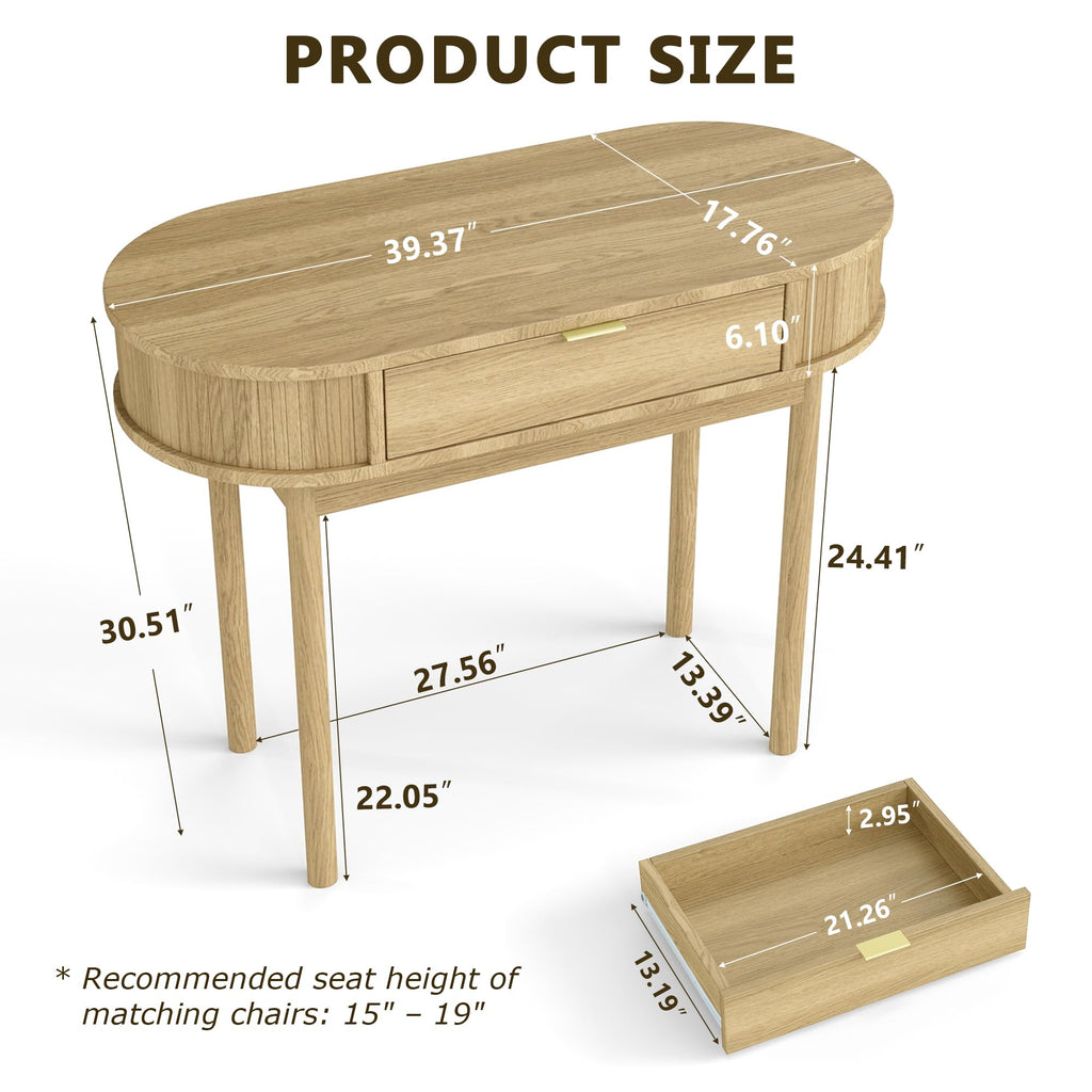 Wood Desk with Drawer, 39.36''Computer Desk Vanity Console Table, Oak