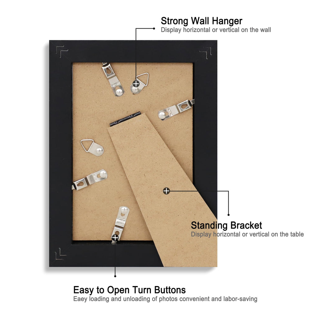 4x6 Picture Frame Set of 4, High Definition Glass Black Picture Frame, 4 x 6 Wood Photo Frames for Horizontal or