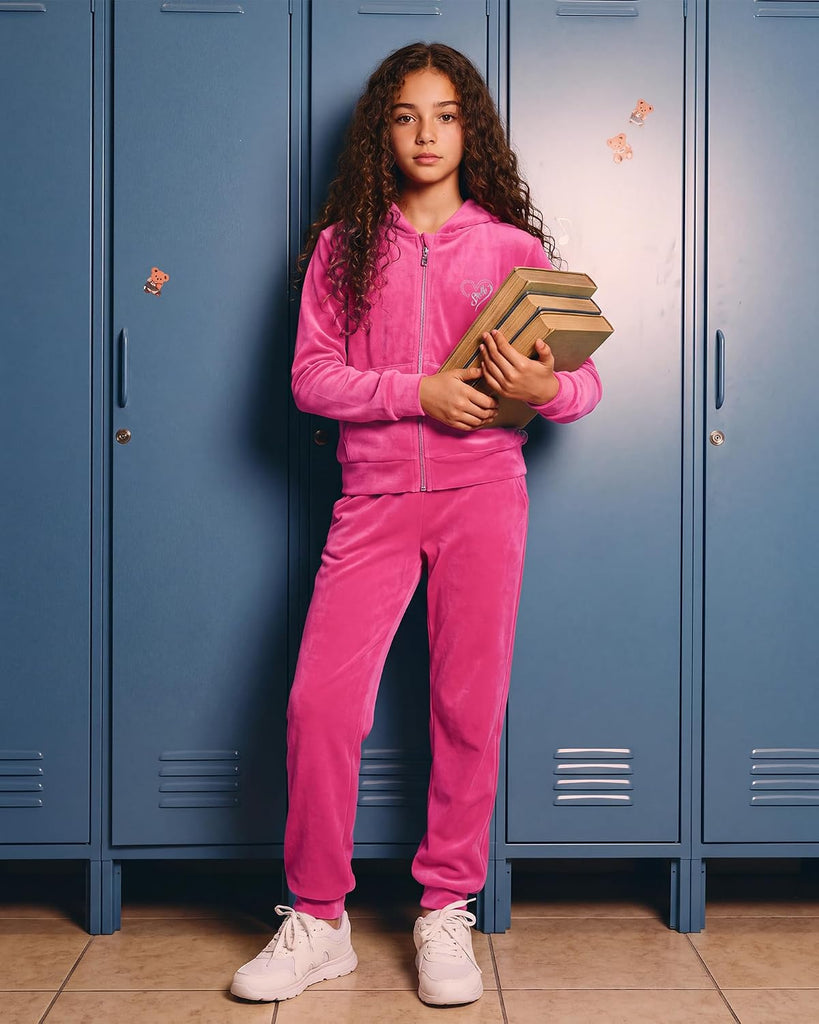 Girls Velour Tracksuits Zip Up Hoodies Joggers with Pockets