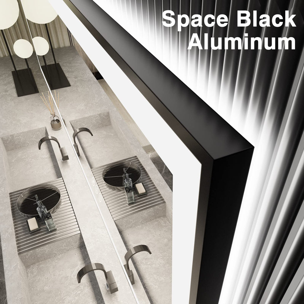 84x32 Large LED Bathroom Mirror - Black Aluminum Framed