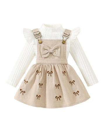 Toddler Girl Fall Winter 2 Piece Outfit Corduroy Overall Dress