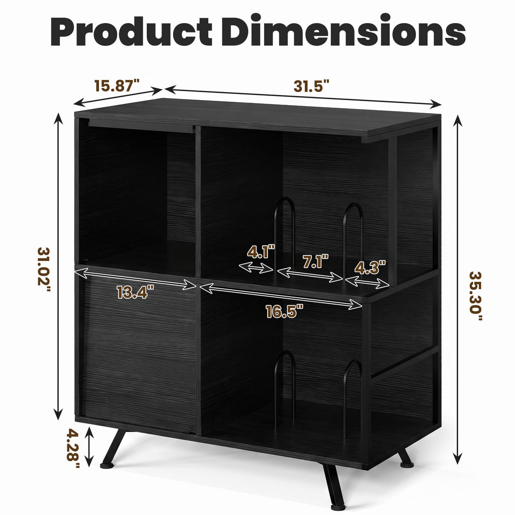 Flip Top Record Player Stand with Vinyl Storage Up to 300 Albums