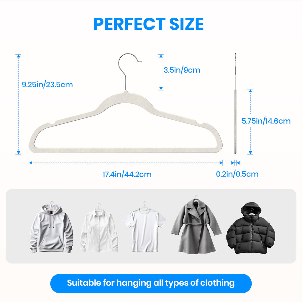 Velvet Hangers 70 Pack, Non-Slip Clothes Hangers with Shoulder Notches, 360° Swivel Hooks, Heavy Duty Standard Hanger