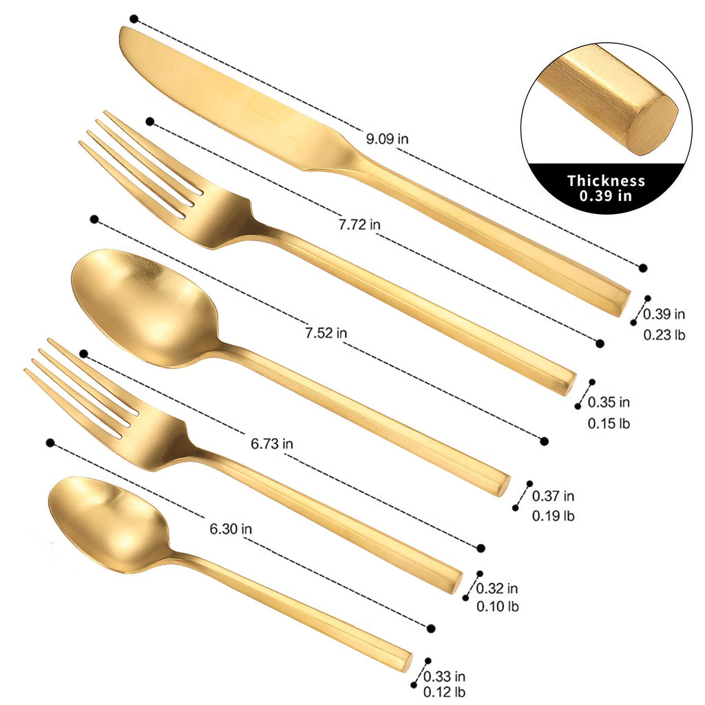 Matte Silverware Set Gold Flatware Set with Hexagon Handle 20 Pieces 18/0 Stainless Steel Cutlery Set Wedding
