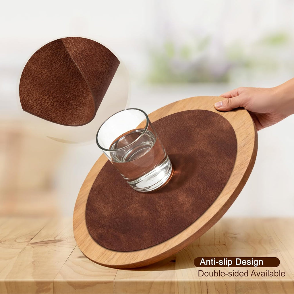 UnivoColors Placemats Round Faux Leather Placemats-Waterproof-Wipe Clean-Heat Resistant-Anti Slip Dining - Set of 8