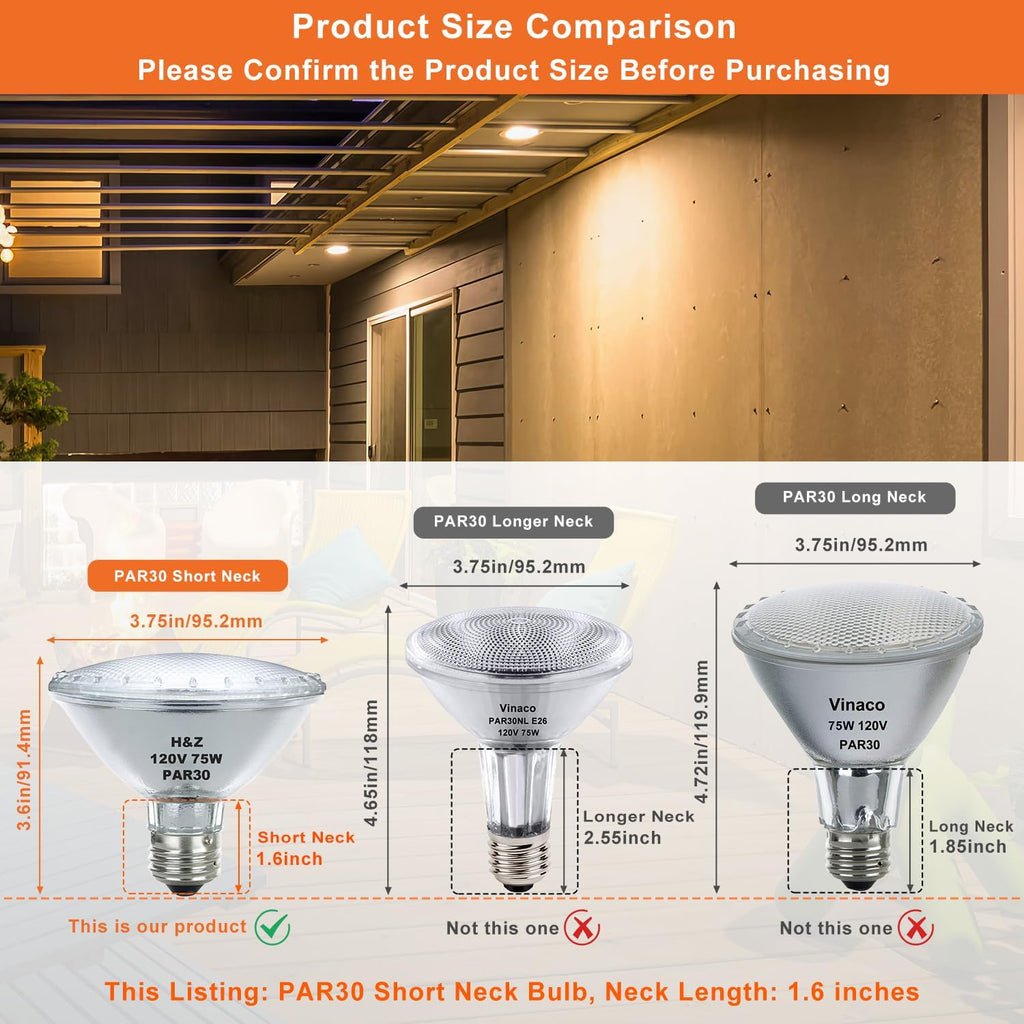 Par30 Short Neck Halogen Flood Light Bulb 75W 120V Warm White 3000K