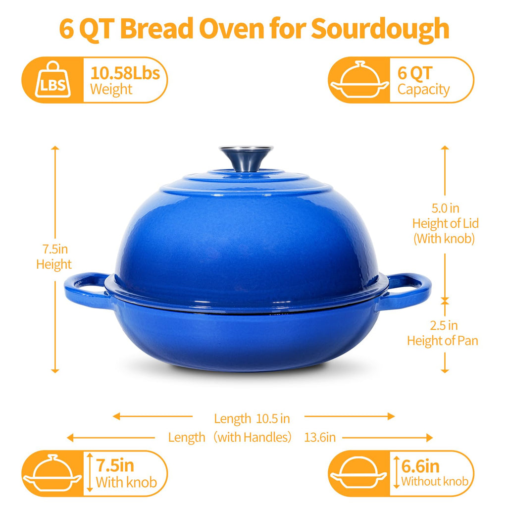 5.5QT Enameled Cast Iron Dutch Oven For Sourdough Bread Baking