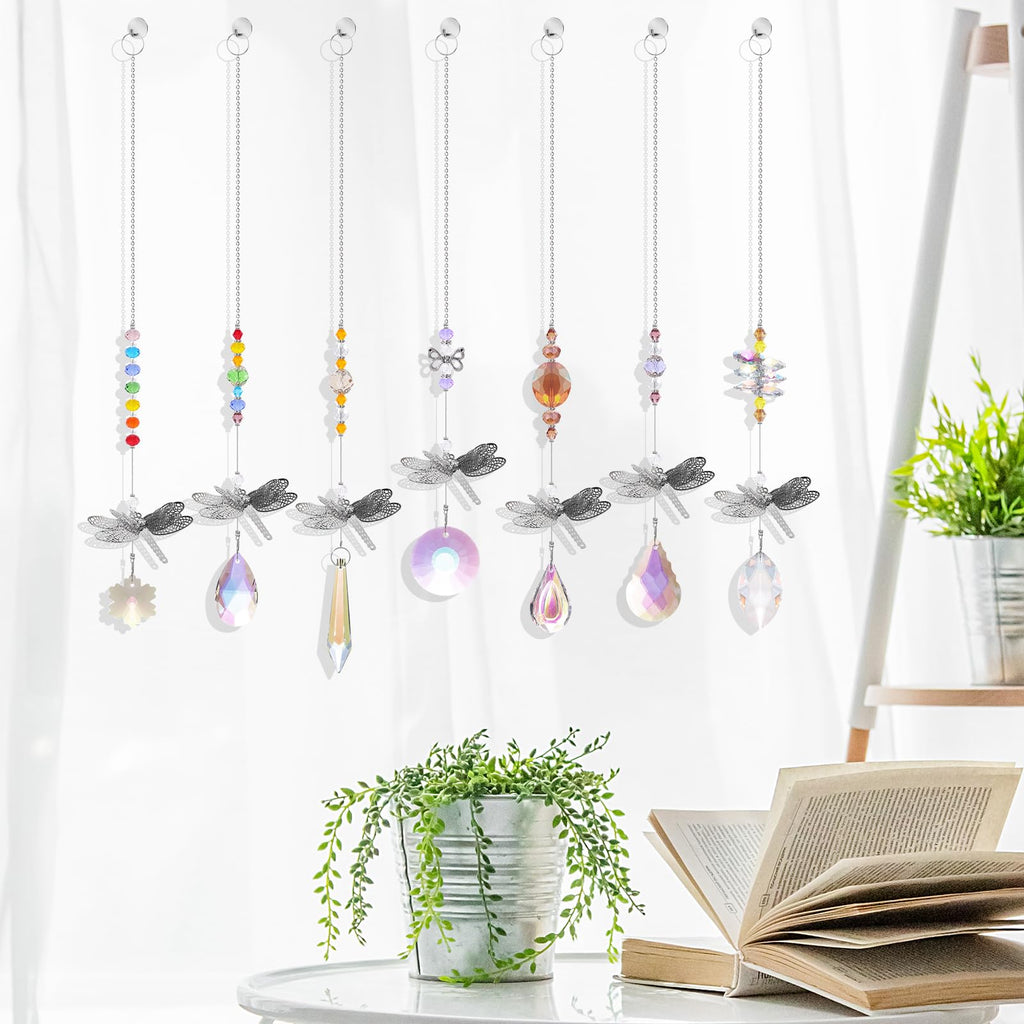 Pack of 7 Crystal Suncatchers Dragonfly Pendant Hanging for Window Wedding Garden Decor
