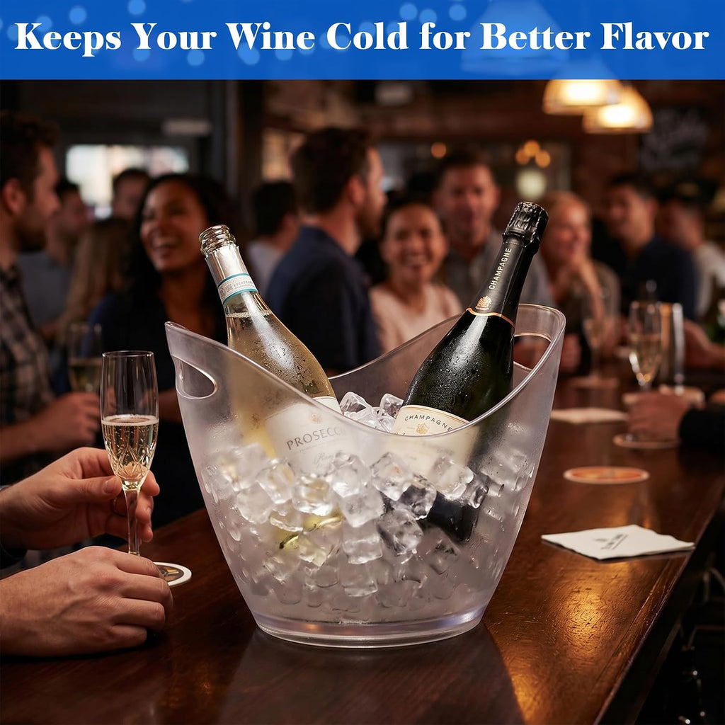 Ice Bucket, Clear Acrylic 3.5 Liter Storage Tub, Beer Bucket Beverage Chiller Bin for 2 Wine, Champagne Bottles, Beer