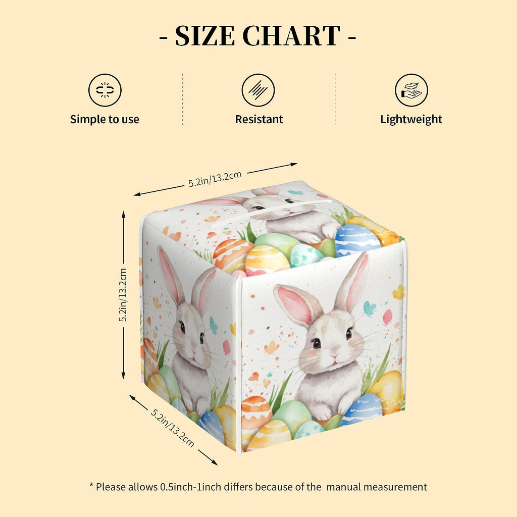 Tissue Box Cover Square,Cute Easter Rabbit and Eggs Tissue Box Holder Waterproof Leather Facial Paper Case Modern
