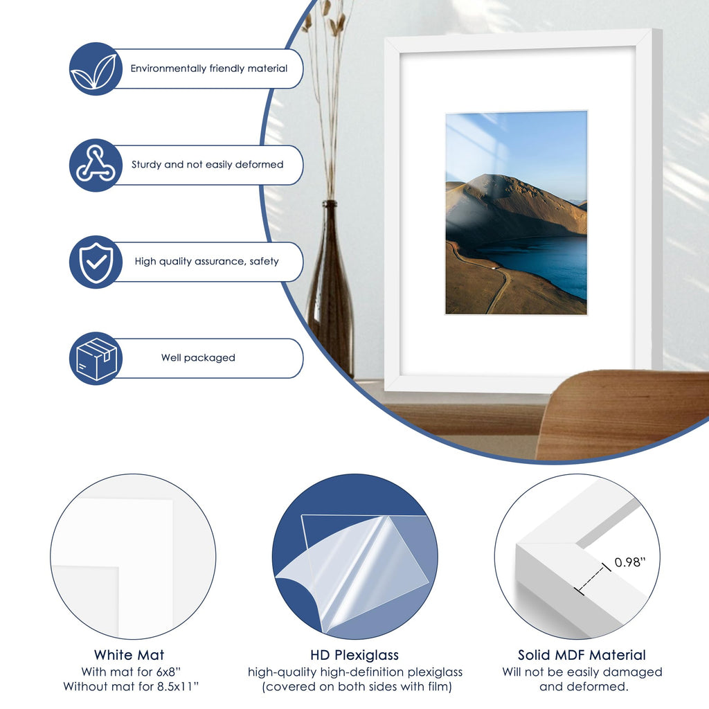 16x20 Picture Frame Set of 6, Wall Mount Display, White