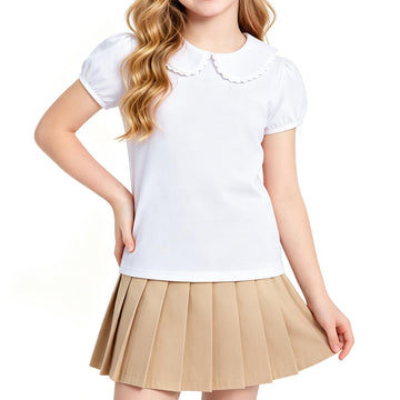 Toddler Baby Girls Peter Pan Collar Blouse Kids Girl Solid Color Puff Sleeve T-Shirts Casual Tee Tops