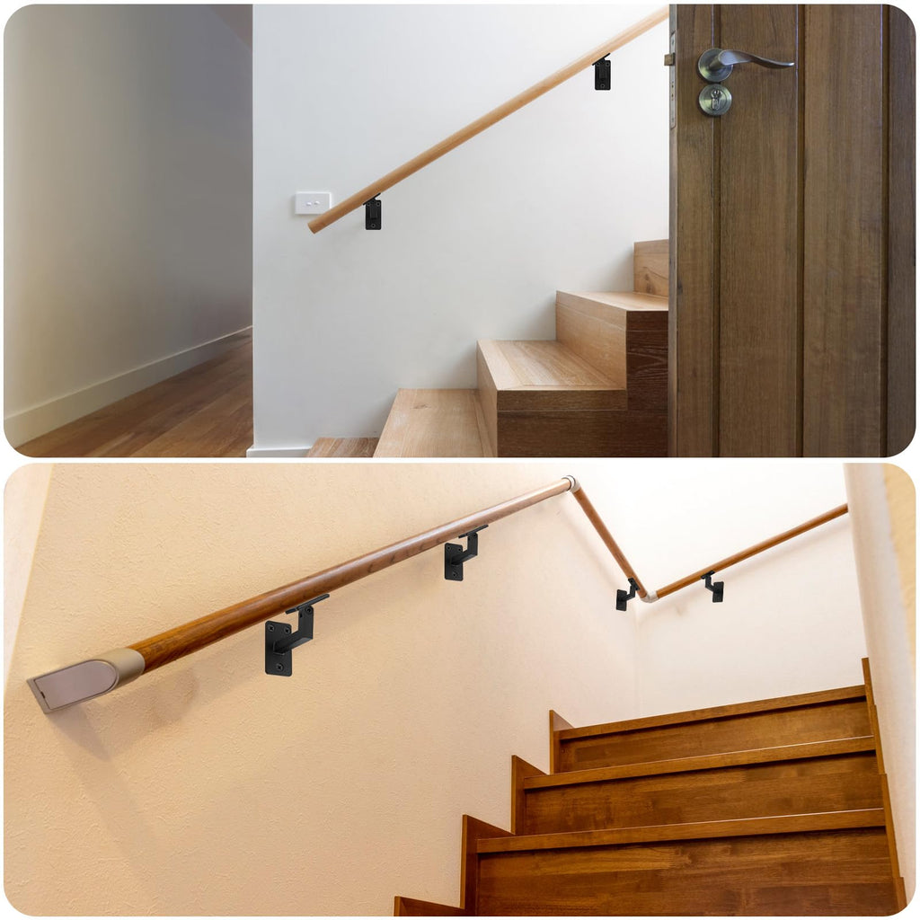Adjustable Handrail Bracket, 3" Heavy Duty Swivel Hand Rail Bracket for Stair Railing Staircase, Matte Black (4 Pack)