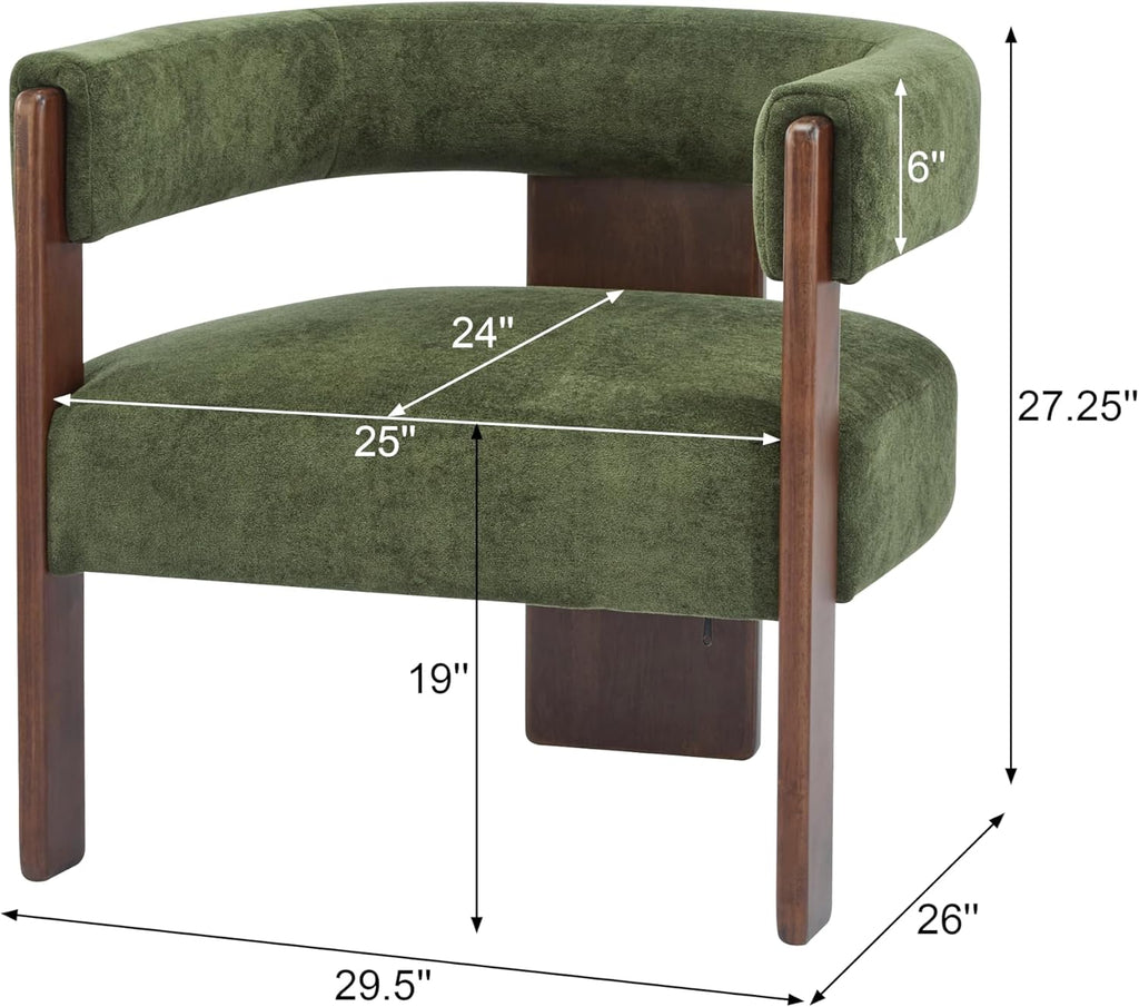 Boucle Upholstered Accent Chair, Modern Barrel Armchair with Wooden Legs, Comfy Lounge Chair Bedroom Office, Soft