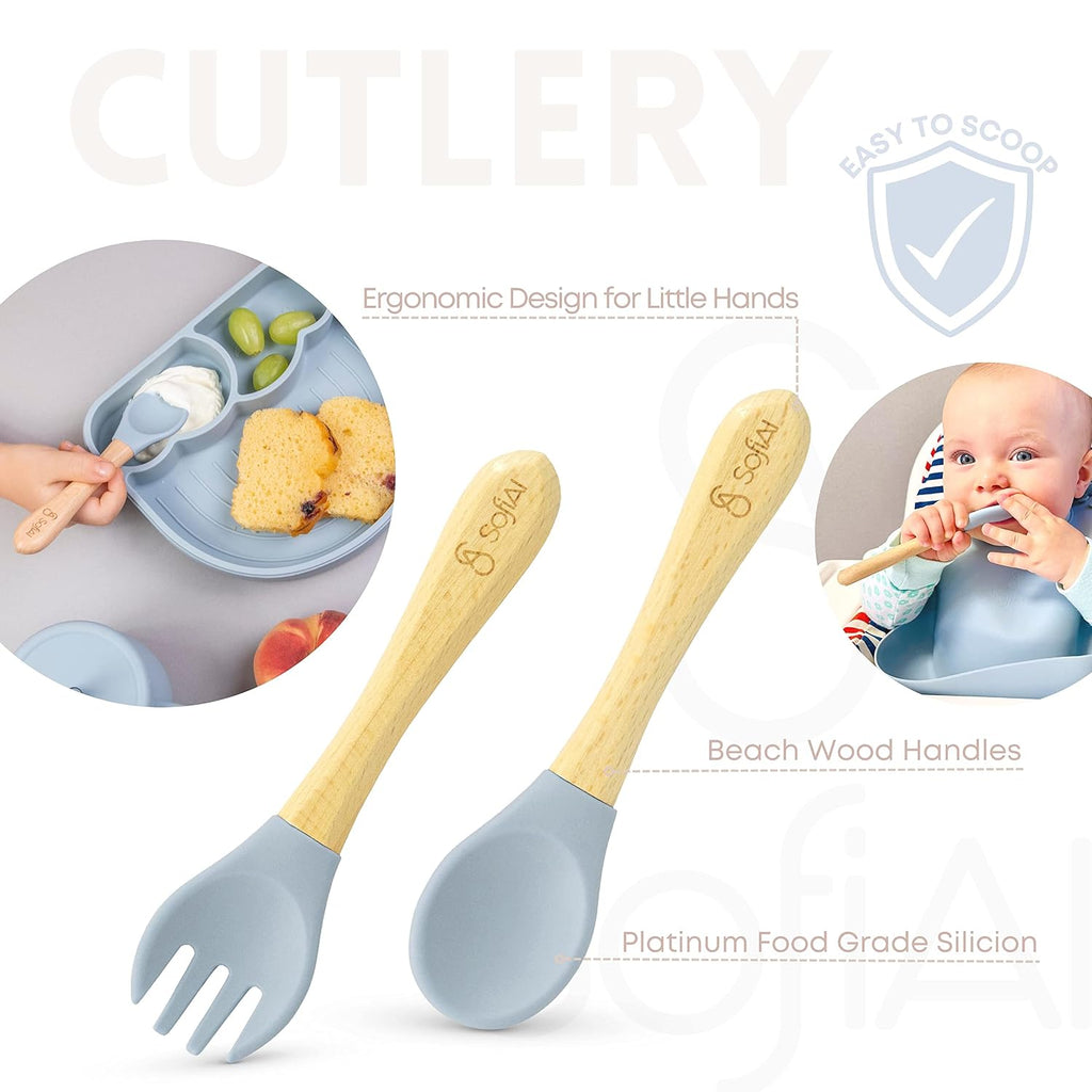 BPA-Free Non-Toxic Silicone Baby Feeding Set - Suction Plate, Bowl, Bib & Cup - Piece Baby Led Weaning Set